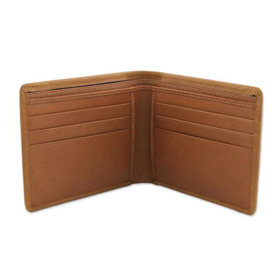 Men's leather wallet, 'Genuine in Saddle Brown' - Men's Saddle Brown Leather Wallet with Contrast Stitching