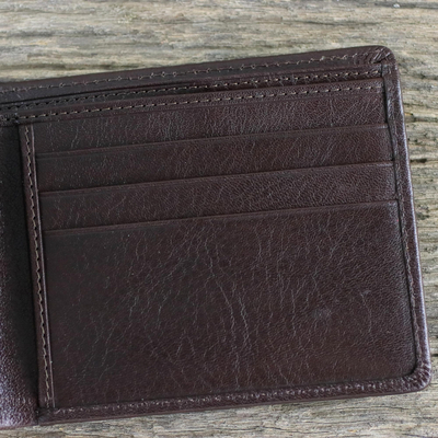 Men's leather wallet, 'Genuine in Dark Brown' - Men's Fair Trade Dark Brown Leather Wallet from Thailand