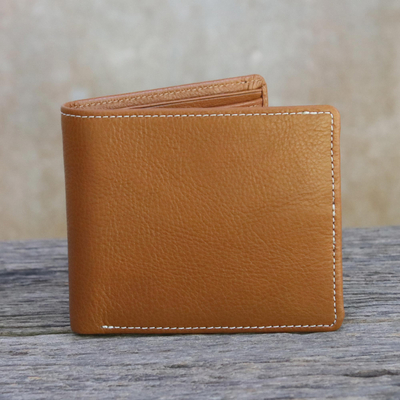 Men's leather wallet, 'Classic in Saddle Brown' - Fair Trade Genuine Leather Wallet for Men in Medium Brown