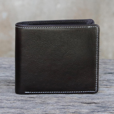 Mens leather wallet, Classic in Dark Brown