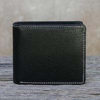 Men's leather wallet, 'Classic in Jet Black'
