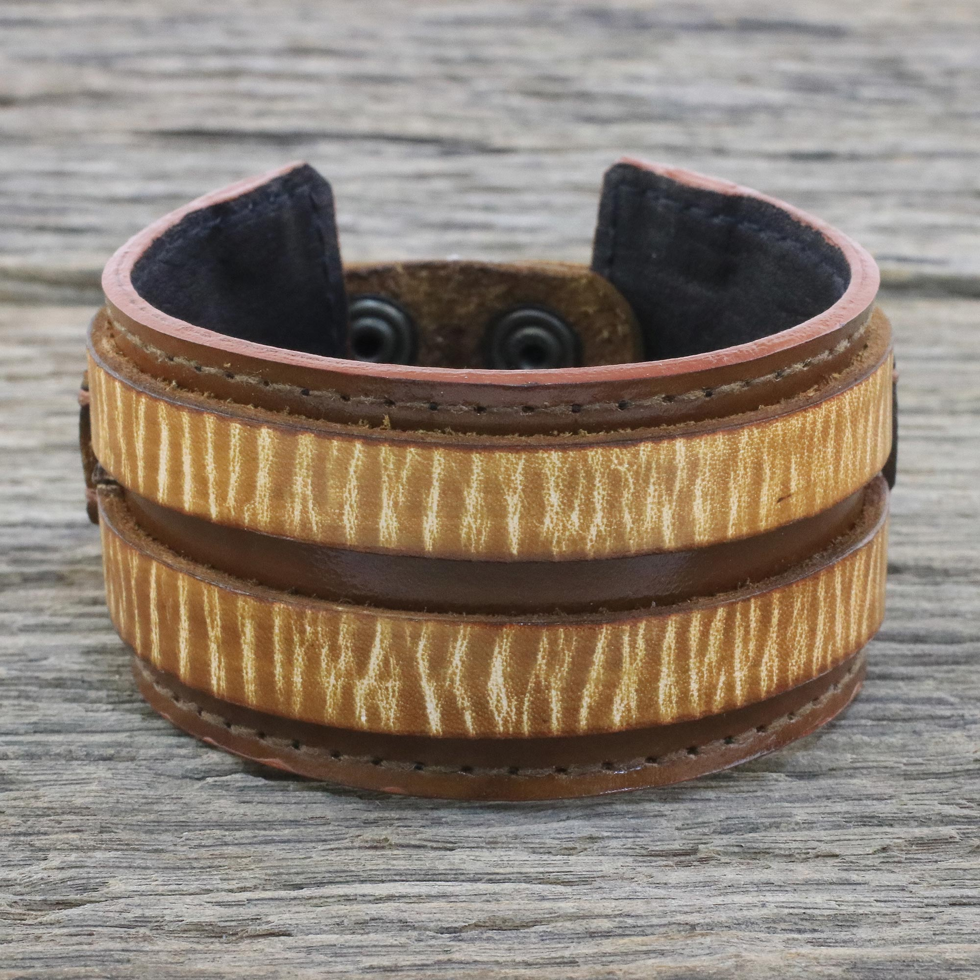 Handcrafted Men's Leather Wristband Bracelet from Thailand, 'Genuine Charm
