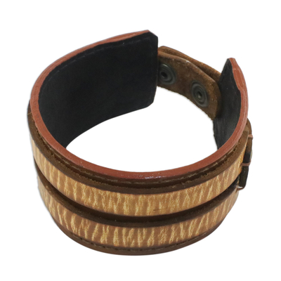 Men's leather wristband bracelet, 'Genuine Charm' - Handcrafted Men's Leather Wristband Bracelet from Thailand