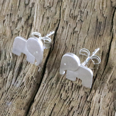 Sterling silver stud earrings, 'Adorable Elephants' - Sterling Silver Elephant Stud Earrings from Thailand