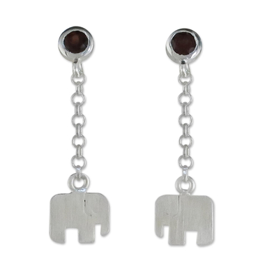 Garnet and Sterling Silver Elephant Earrings from Thailand