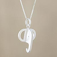 Sterling silver pendant necklace, 'Elephant Key' - Sterling Silver Elephant Pendant Necklace from Thailand