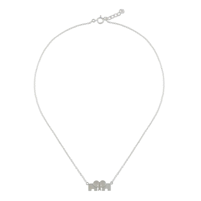 Sterling silver pendant necklace, 'Elephant Bond' - Sterling Silver Loving Elephant Necklace from Thailand