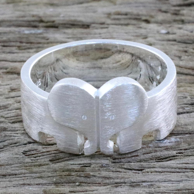 Sterling silver band ring, 'Elephant Bond' - Sterling Silver Elephant Heart Band Ring from Thailand