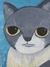 'Grey Cat' - Pintura naif firmada de un gato gris y blanco de Tailandia