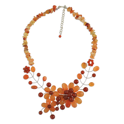 Floral Carnelian Beaded Statement Necklace from Thailand
