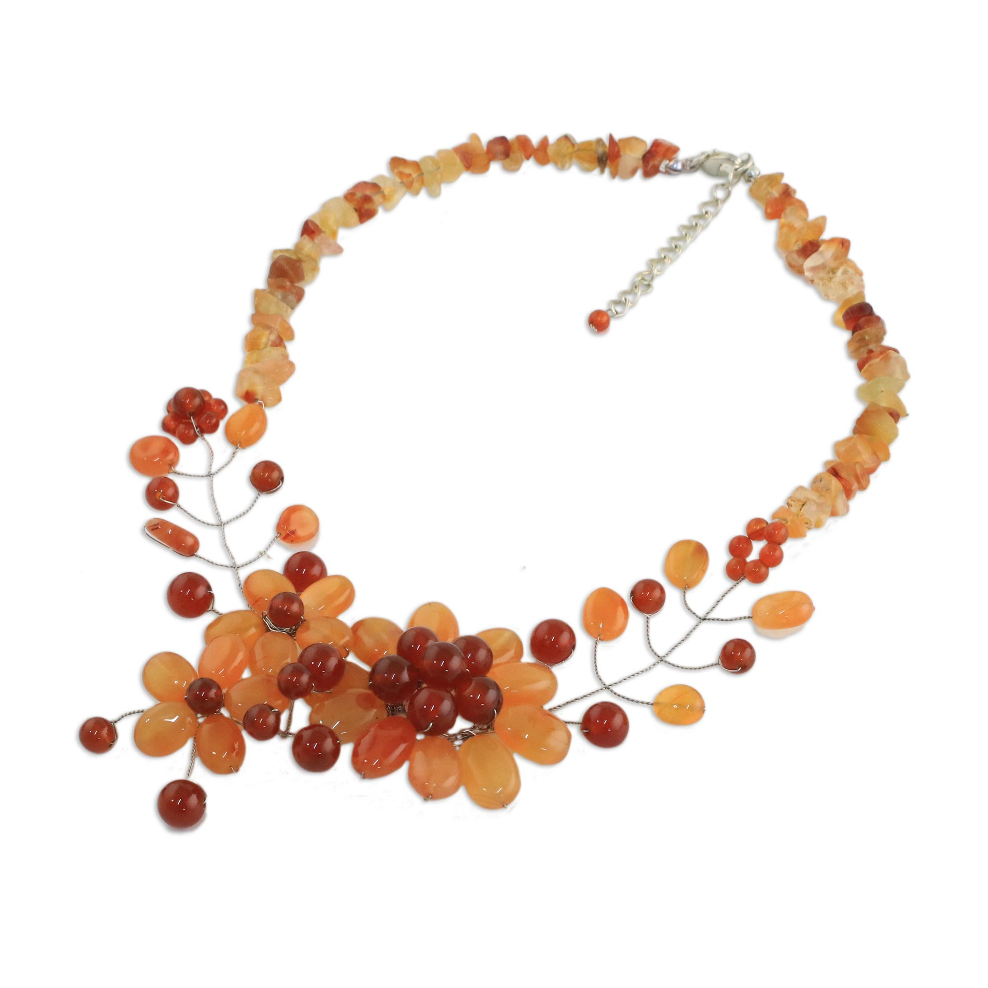 Floral Carnelian Beaded Statement Necklace from Thailand - Carnelian ...