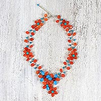 Carnelian and calcite beaded necklace, 'Sweet Garden' - Carnelian and Calcite Beaded Floral Necklace from Thailand