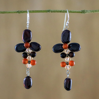 Garnet and carnelian dangle earrings, 'Succulent Vines' - Garnet and Carnelian Dangle Earrings from Thailand