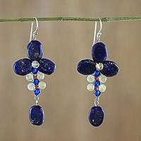 Lapis lazuli and citrine dangle earrings, 'Succulent Vines' - Lapis Lazuli and Citrine Dangle Earrings from Thailand