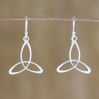 Sterling silver dangle earrings, 'Triangle Twist' - Sterling Silver 3-Point Dangle Earrings from Thailand