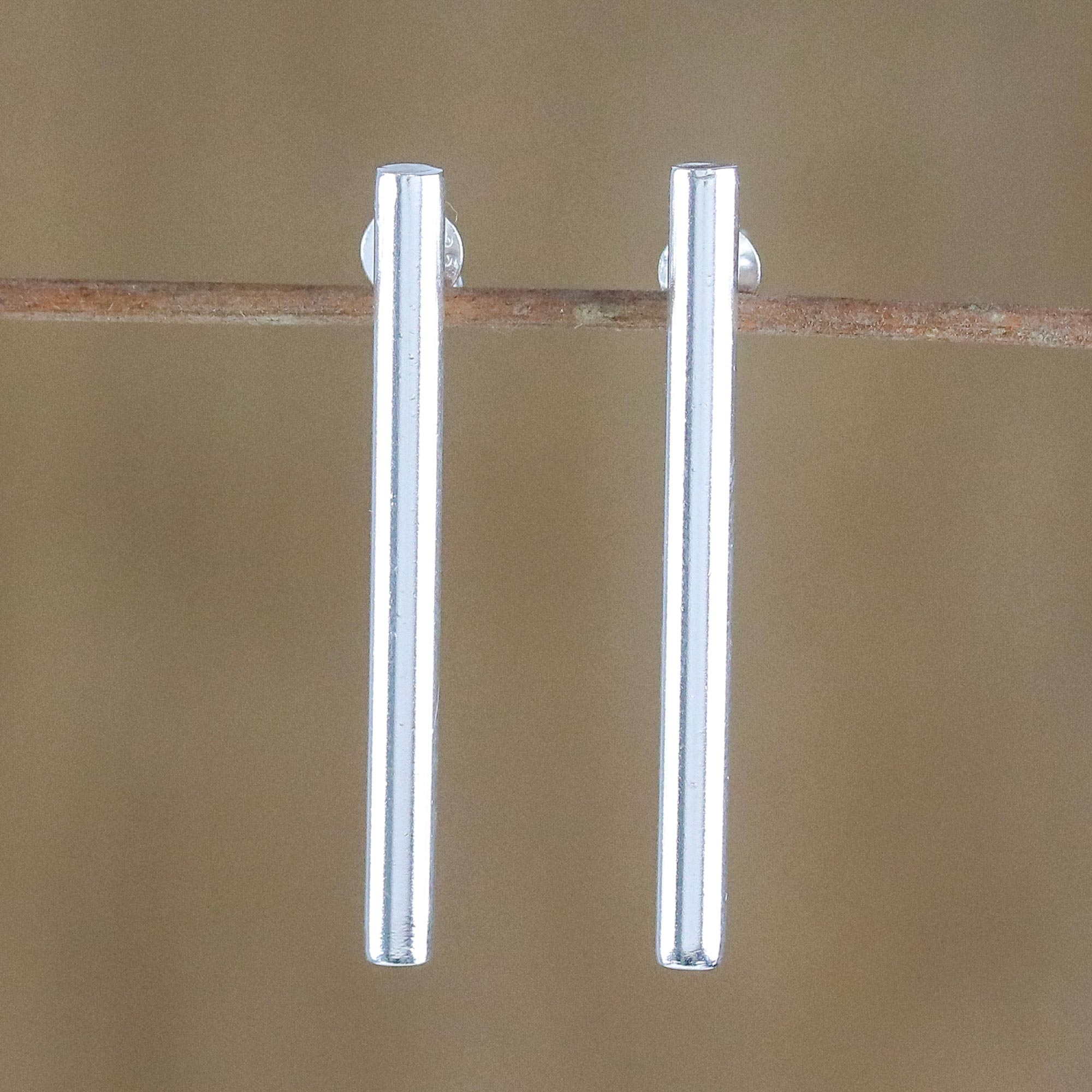 Sterling Silver Cylindrical Drop Earrings from Thailand