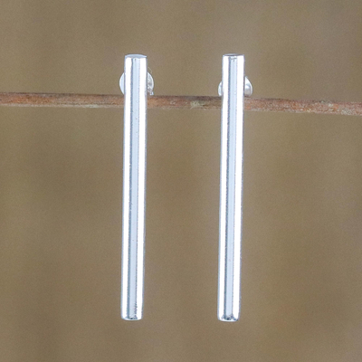 Tropfenohrringe aus Sterlingsilber - Zylindrische Tropfenohrringe aus Sterlingsilber aus Thailand