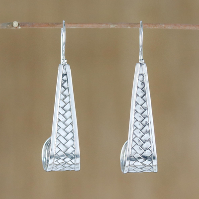 Sterling silver dangle earrings, 'Curling Weave' - Sterling Silver Weave Motif Dangle Earrings from Thailand