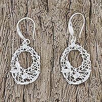 Sterling Silver Wire Dangle Earrings from Thailand,'Shining Nests'