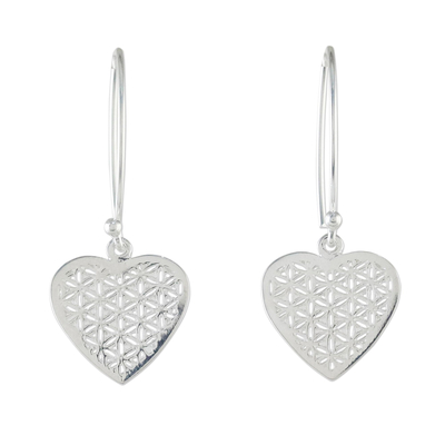 Sterling Silver Fractal Heart Dangle Earrings from Thailand