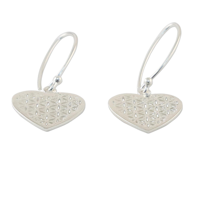 Sterling silver dangle earrings, 'Fractal Heart' - Sterling Silver Fractal Heart Dangle Earrings from Thailand