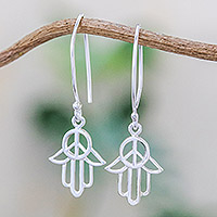 Sterling silver dangle earrings, 'Peaceful Hamsa'