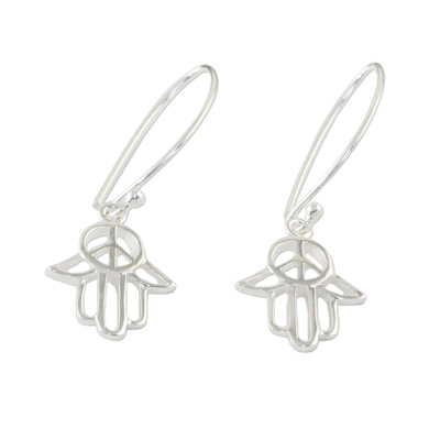 Sterling silver dangle earrings, 'Peaceful Hamsa' - Sterling Silver Hamsa Peace Sign Earrings from Thailand