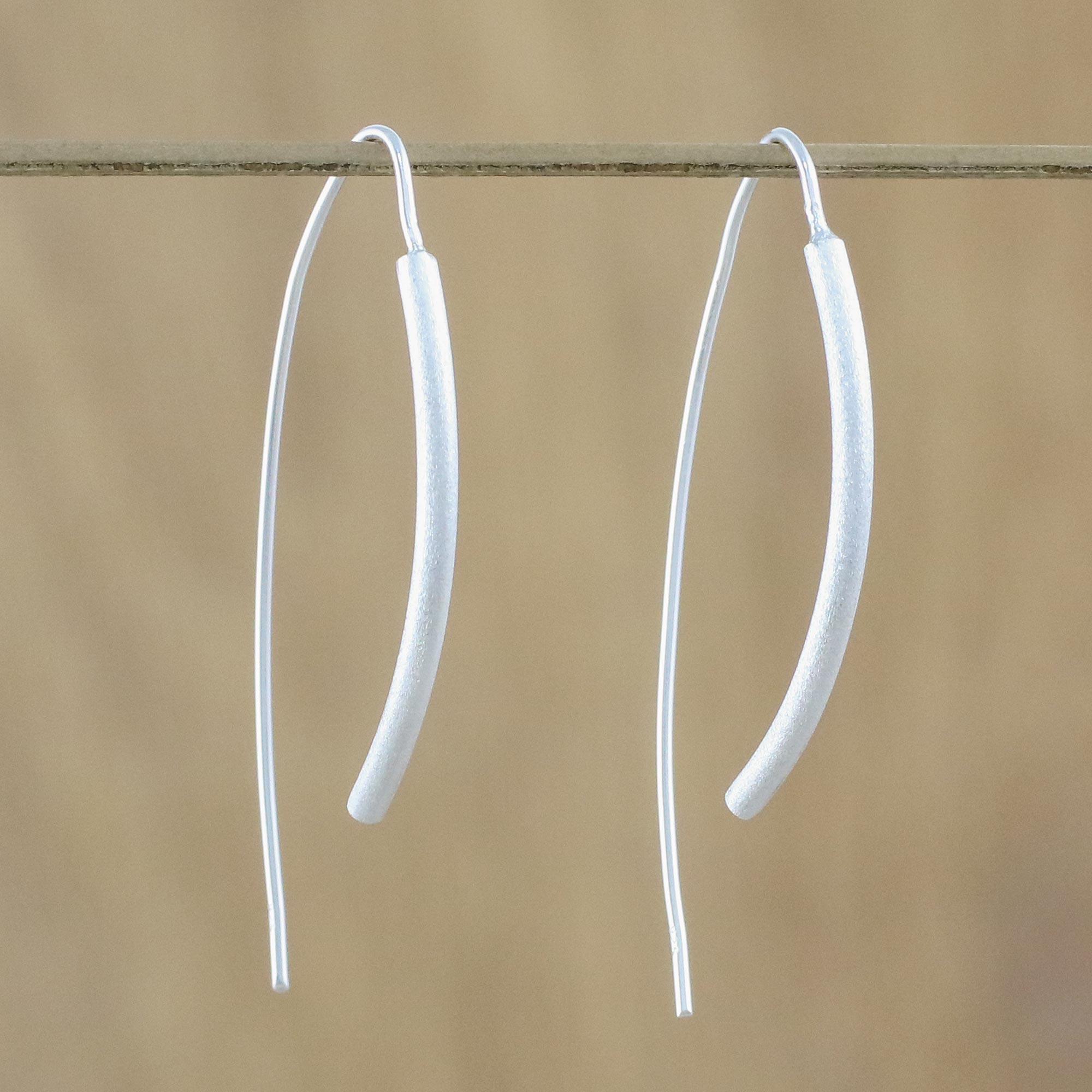 Sterling Silver Curved Drop Earrings from Thailand