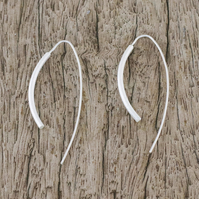 Sterling silver drop earrings, 'Cattails' - Sterling Silver Curved Drop Earrings from Thailand