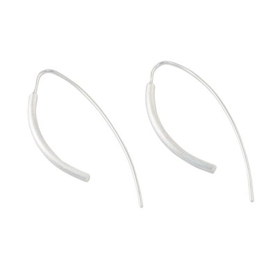Sterling silver drop earrings, 'Cattails' - Sterling Silver Curved Drop Earrings from Thailand