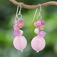 Featured review for Cultured pearl and quartz cluster earrings, Sweet Thai Joy