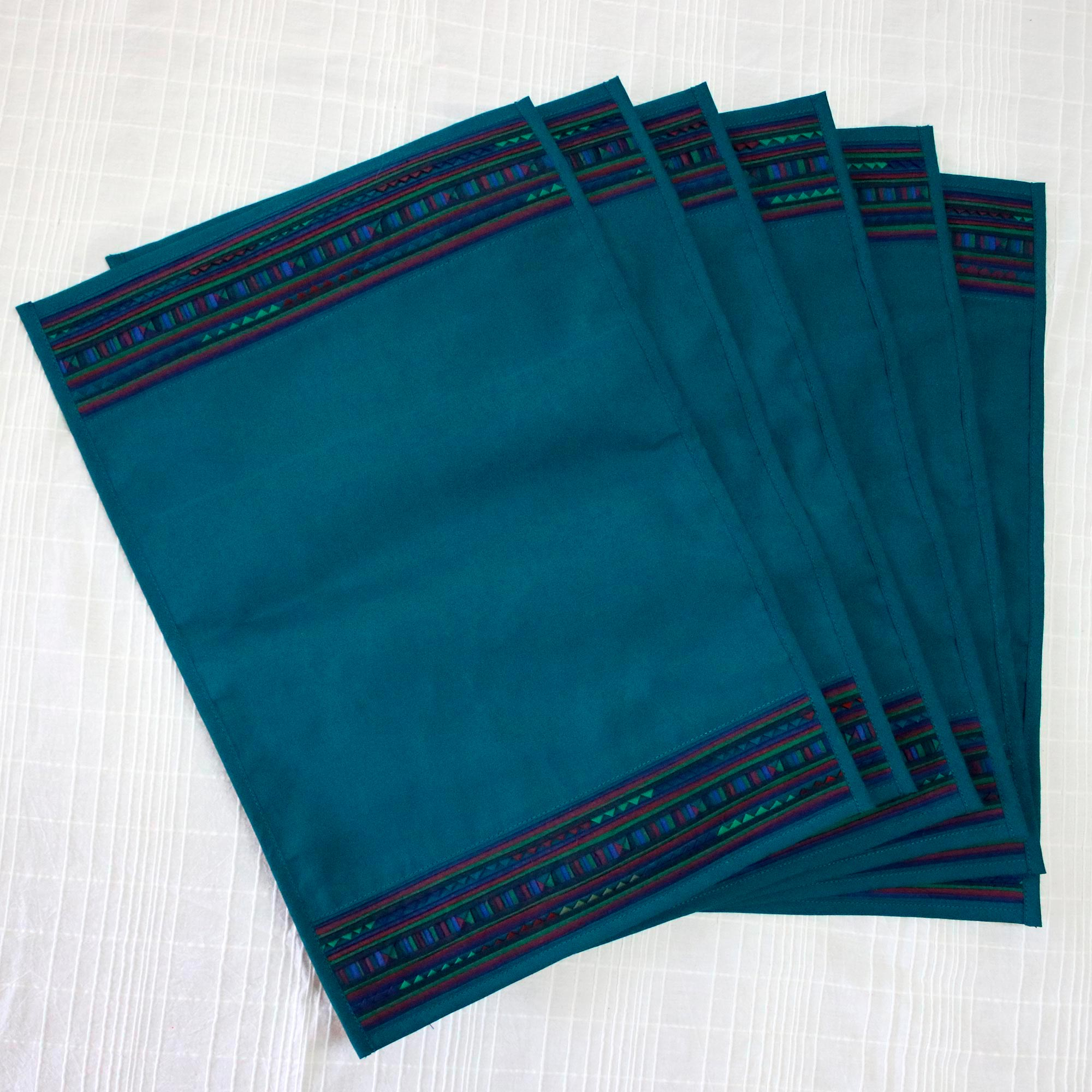 Six Handwoven Hill Tribe Placemats In Teal From Thailand Dining