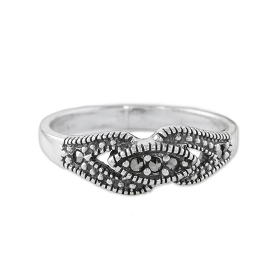 Marcasite cocktail ring, 'Eye of Secrets' - Sterling Silver Eye-Shaped Cocktail Ring from Thailand
