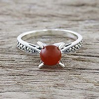 Carnelian and marcasite cocktail ring, 'Magical Cradle'