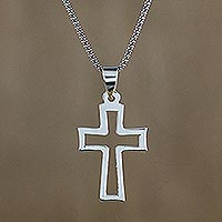 Sterling silver pendant necklace, 'Simply Faithful' - Sterling Silver Shining Cross Pendant Necklace from Thailand