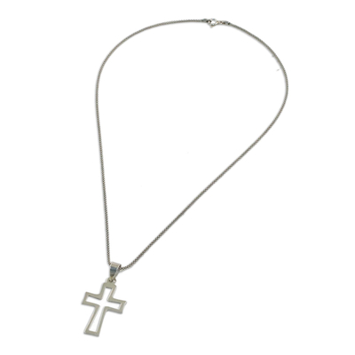 Halskette mit Anhänger aus Sterlingsilber - Halskette mit glänzendem Kreuzanhänger aus Sterlingsilber aus Thailand