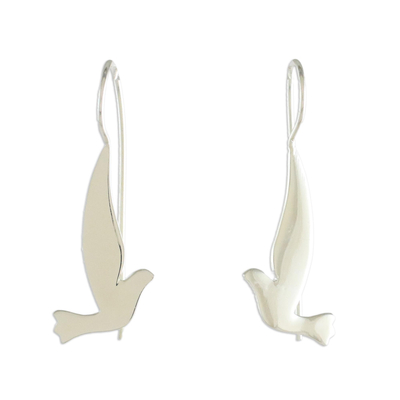 Sterling silver drop earrings, 'Friendly Doves' - Sterling Silver Shining Dove Drop Earrings from Thailand