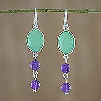 Chalcedony and amethyst dangle earrings, 'Pastel Holiday'