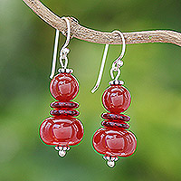 Carnelian dangle earrings, 'Fiery Memory' - Carnelian Beaded Dangle Earrings from Thailand