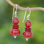 Carnelian dangle earrings, 'Fiery Memory' - Carnelian Beaded Dangle Earrings from Thailand