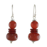 Carnelian dangle earrings, 'Fiery Memory' - Carnelian Beaded Dangle Earrings from Thailand