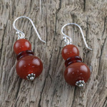 Carnelian dangle earrings, 'Fiery Memory' - Carnelian Beaded Dangle Earrings from Thailand
