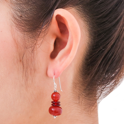 Carnelian dangle earrings, 'Fiery Memory' - Carnelian Beaded Dangle Earrings from Thailand