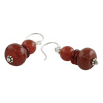 Carnelian dangle earrings, 'Fiery Memory' - Carnelian Beaded Dangle Earrings from Thailand