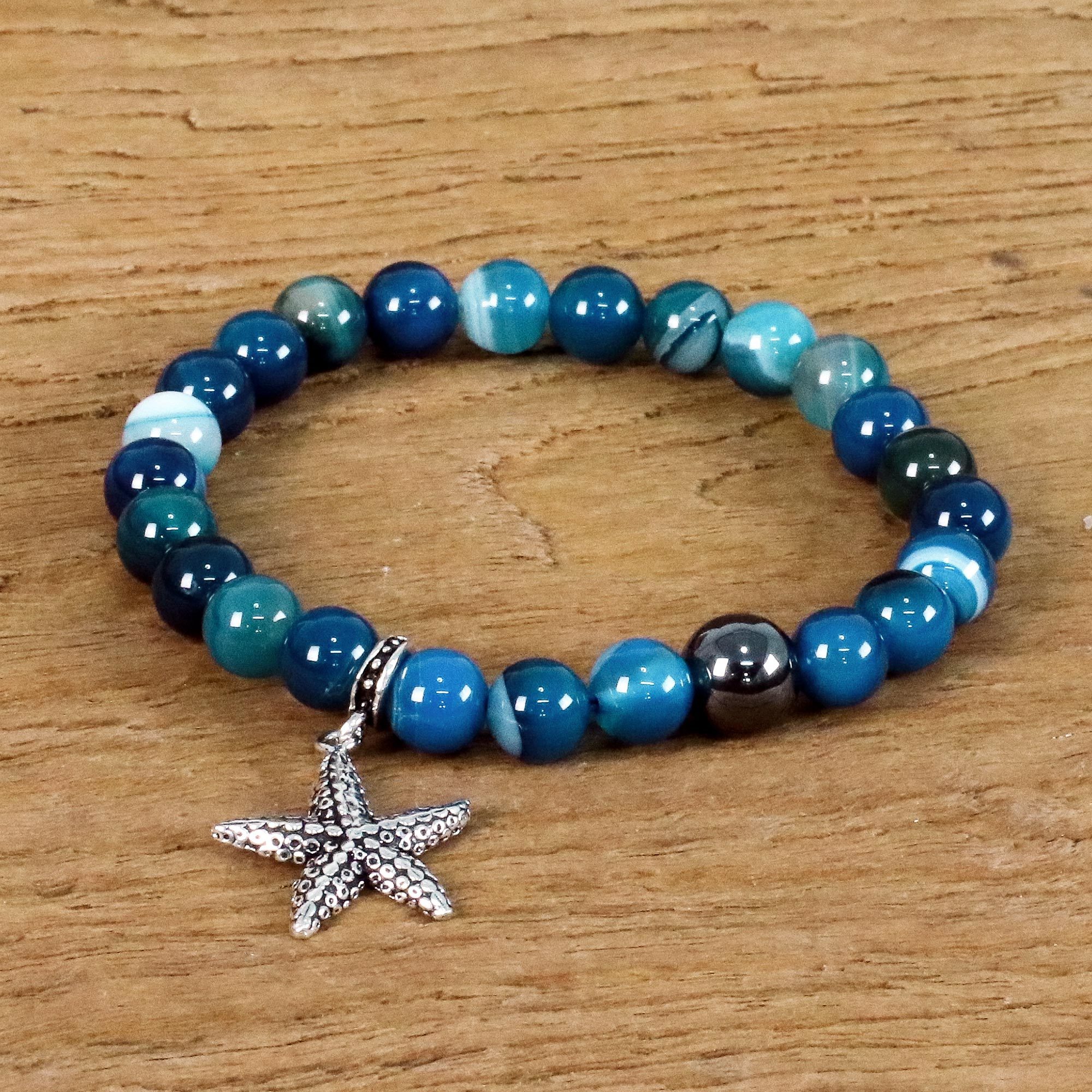 Unicef Market Blue Agate And 925 Silver Starfish Bracelet From Blue Agate And 925 Silver Starfish