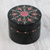 Decorative wood box, 'Floral Abundance' - Black and Pink Floral Round Lacquered Box