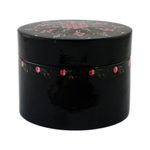 Decorative wood box, 'Floral Abundance' - Black and Pink Floral Round Lacquered Box