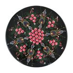 Decorative wood box, 'Floral Abundance' - Black and Pink Floral Round Lacquered Box