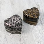 Decorative wood boxes, 'Heart to Heart' (pair) - Decorative Heart Shaped Lacquerware Boxes (Pair)