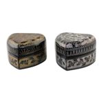 Decorative wood boxes, 'Heart to Heart' (pair) - Decorative Heart Shaped Lacquerware Boxes (Pair)